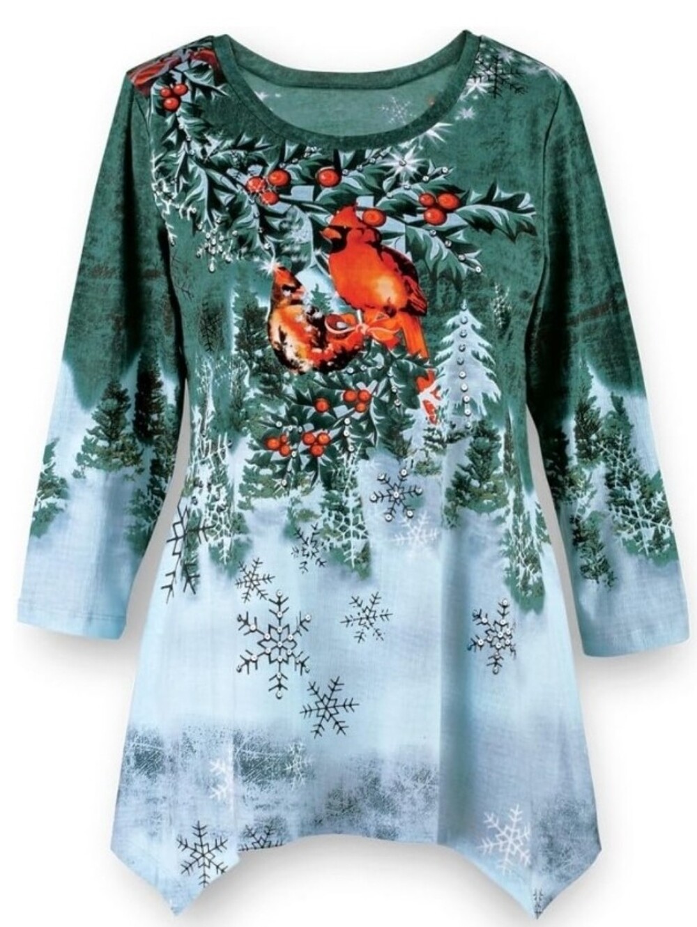 Winter Cardinal Festive Waterfall Tunic Size XL